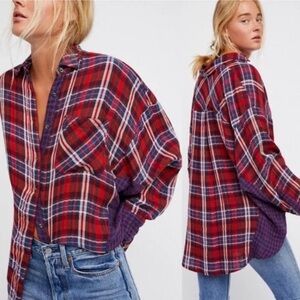 Free People One Of The Guys Red Plaid Button Down Gauze Flannel Shirt | S